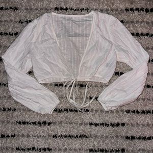 Cider Long Sleeve Cropped Front Tie Blouse